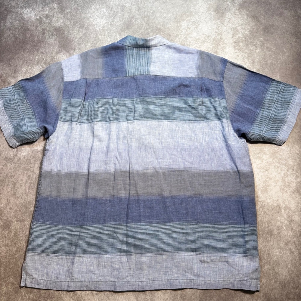 Tommy Bahama Men XL Blue Grey Ombre Striped 100% Linen Short Sleeve Button Shirt - Picture 3 of 7